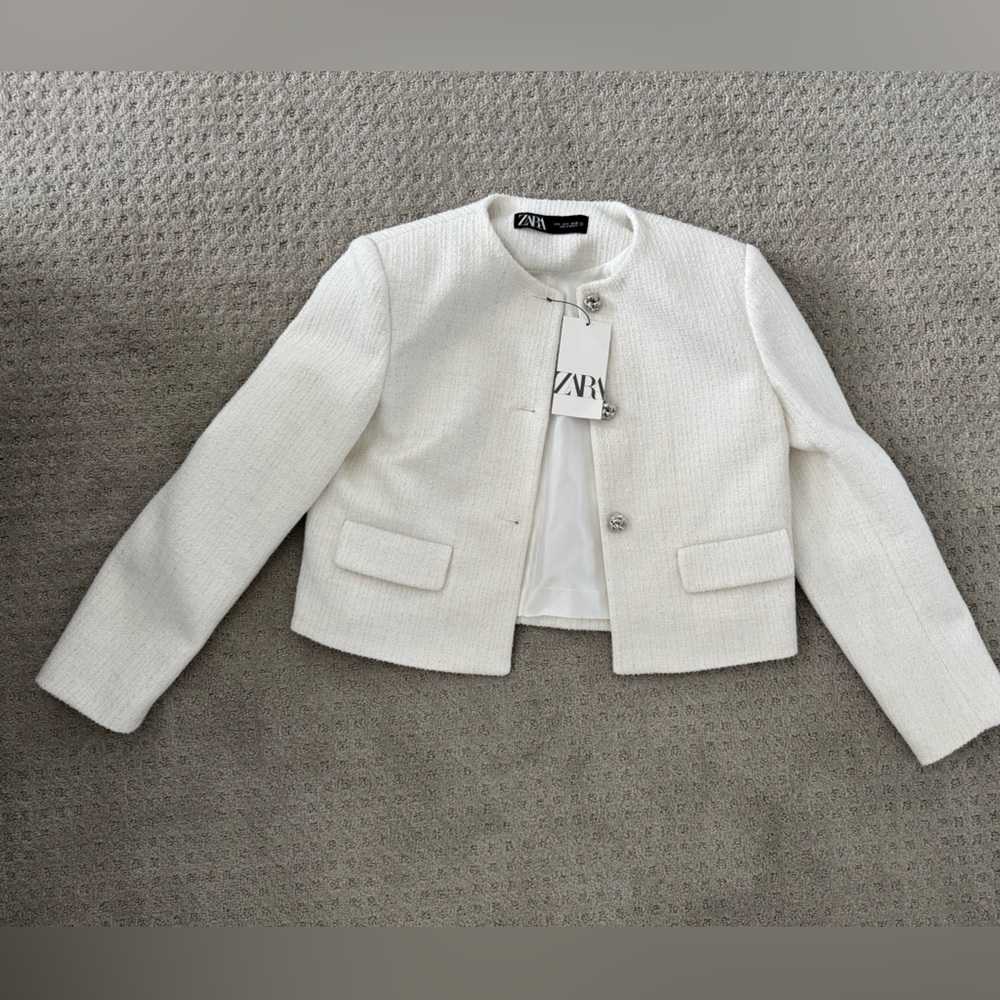 Zara White Textured Blazer